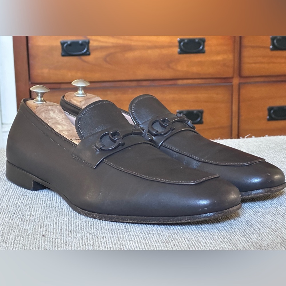 Salvatore Ferragamo Gancini Brown Leather Men’s Dress Loafers Shoe Size 11.5 D - Picture 3 of 15